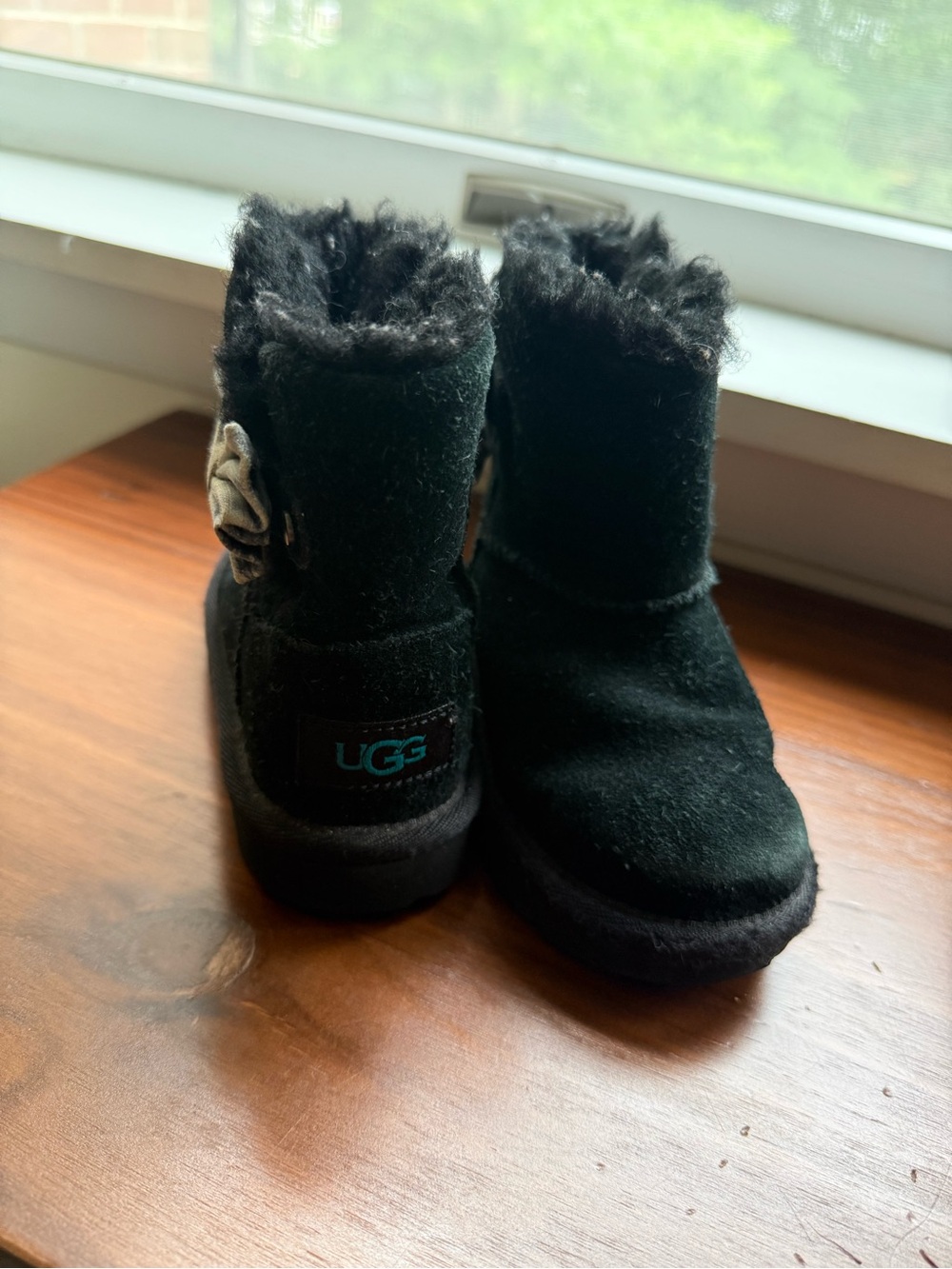 UGG Black Suede Shearling Button Infant Boots